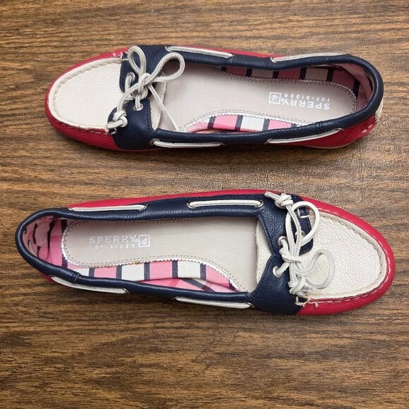 SPERRY TOP SIDER Women's Leather Upper Slip-On Loafers - Pink/Cream/Navy Sz 7M - Picture 2 of 16